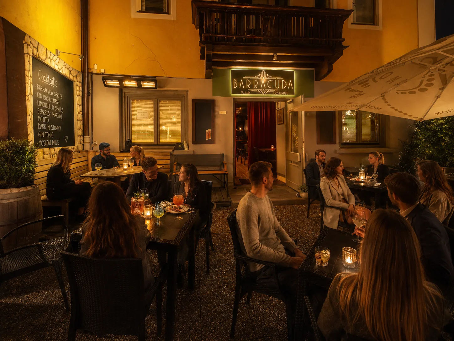 Barracuda Terrasse bei Nacht